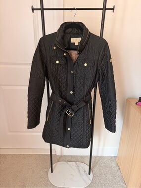 Michael Kors Black Quilted Belted Puffer Jacket